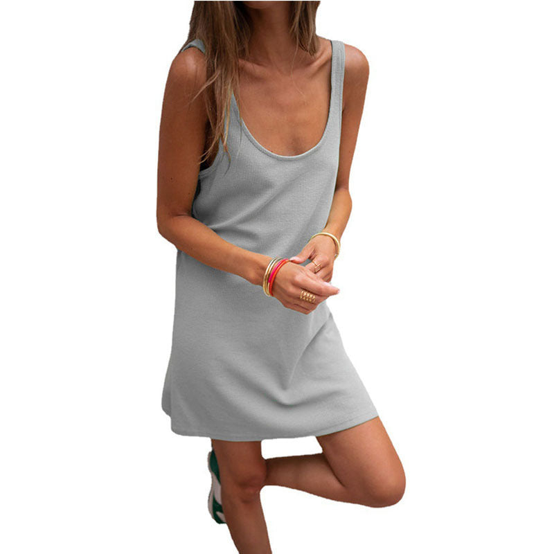 Damen Lässiges Kleid Im Raffinierten Rippschnitt mit Tiefem Ausschnitt und Schlichtem Design EB