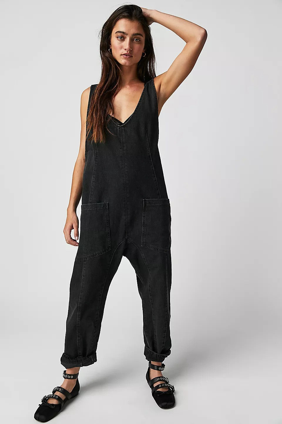 Damen Lässiger Denim-Overall mit großen Taschen EB
