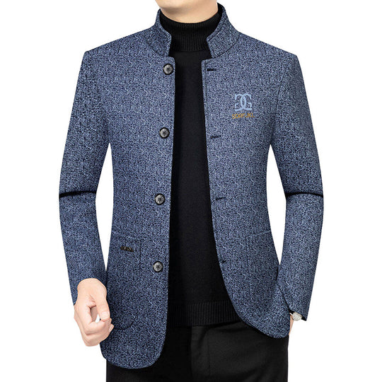 Herren Moderner Stehkragen-Blazer im Travel-Stil mit wattierter Innenfütterung EB