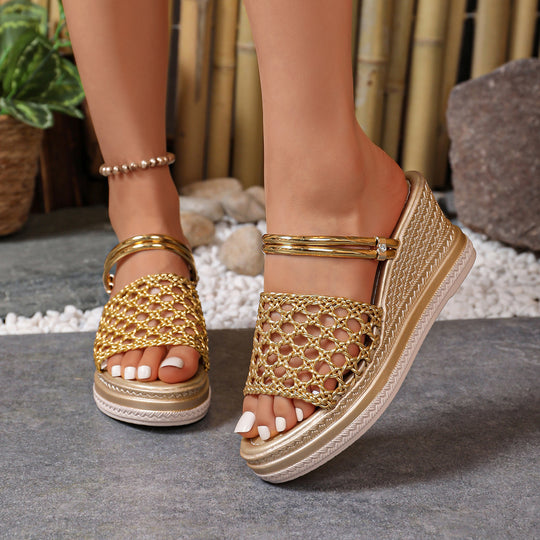 Damen modische Keil-Sandalen mit Netzdesign EB