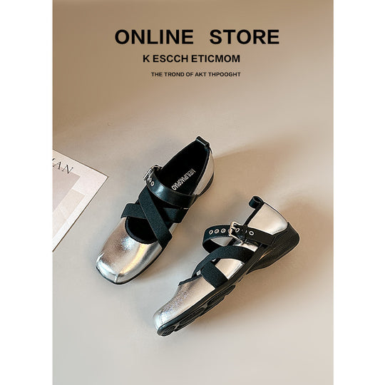 Damen Komfortable Ballerinas mit elastischen Kreuzriemen EB