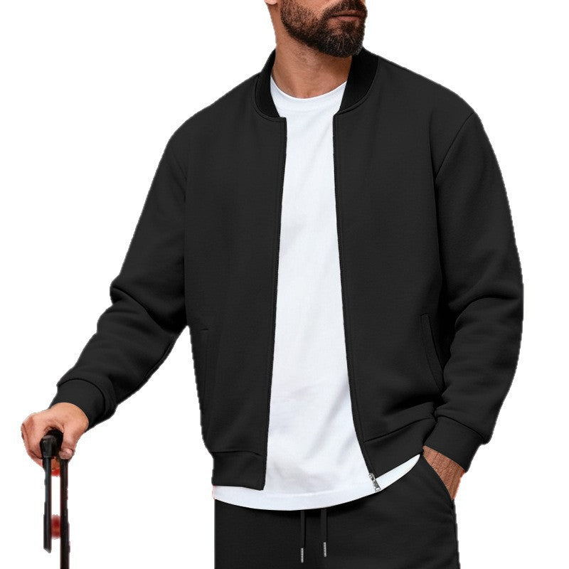Herren nan urbane Sweat-Trackjacke mit Stehkragen verdecktem Reißverschluss elastischen Rippbündchen und Eingrifftaschen EB