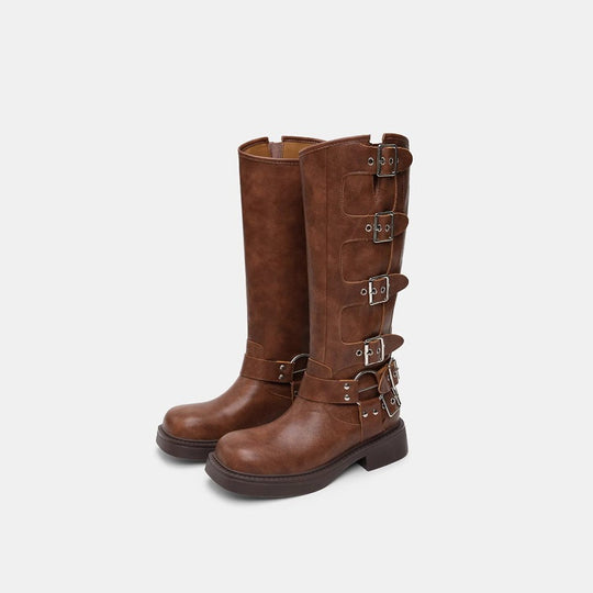 Damen Modische Stiefel mit verstellbaren Schnallen und robuster Sohle EB
