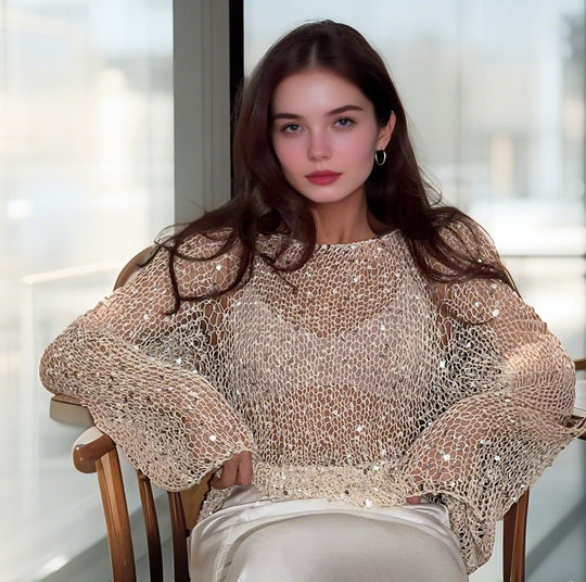 Damen lässiger Knit-Pullover mit transparentem Design EB