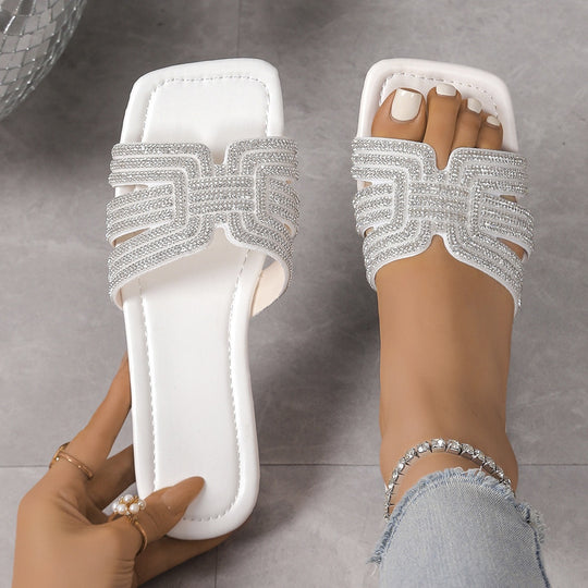 Damen Glamouröse Strandsandalen mit funkelndem Strassbesatz EB