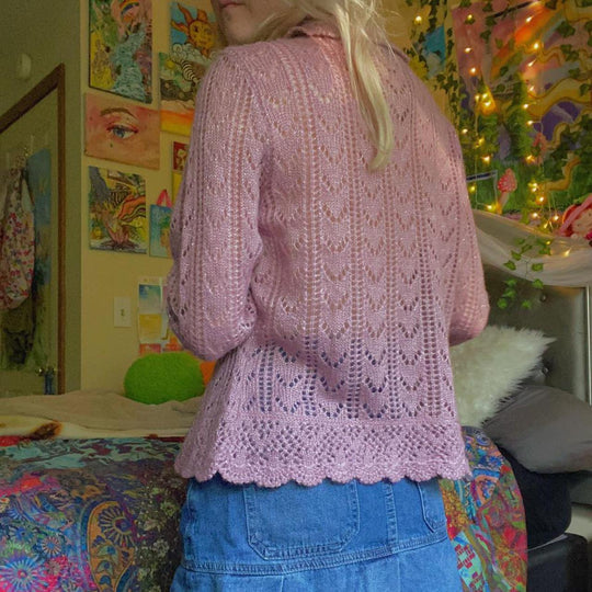 Damen gehäkelter Cardigan mit Rüschendetails EB