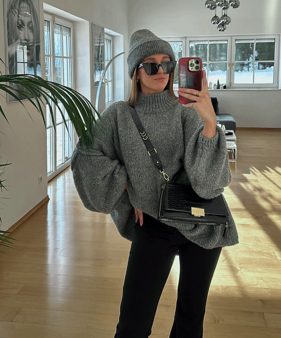 Damen Oversized Strickpullover mit weichem Material und modischen Ärmeln EB