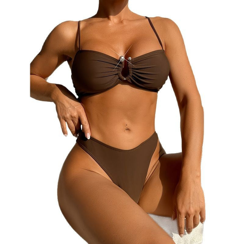 Damen Bikini-Set mit schickem Wickelrock und dekorativem Ringdetails EB