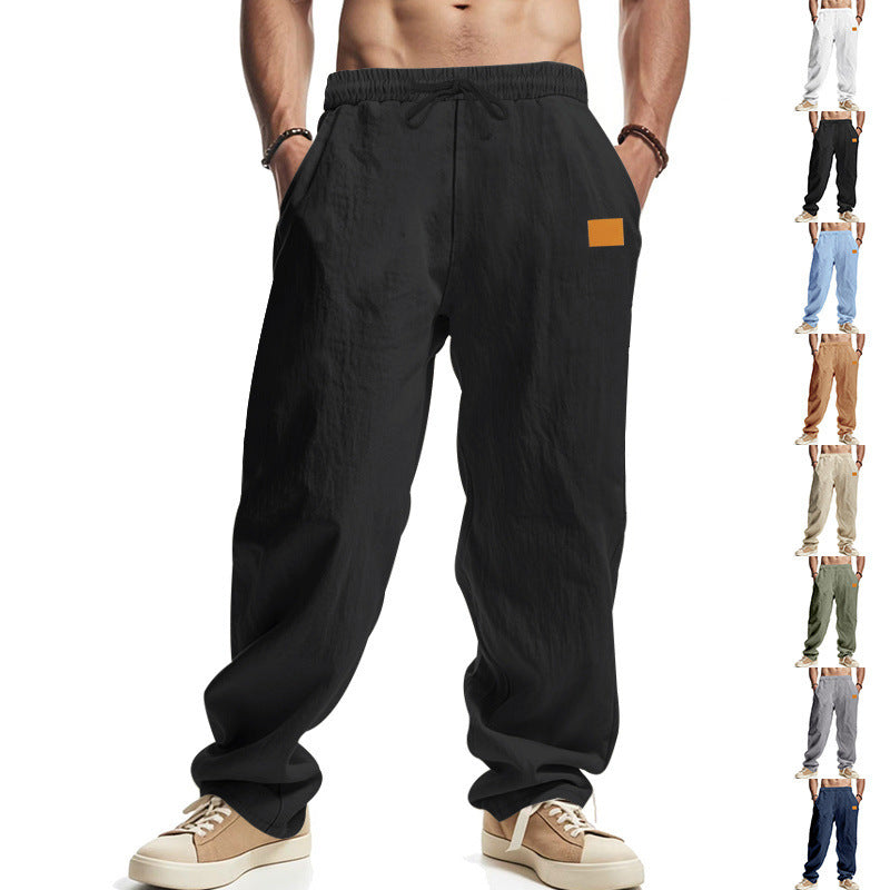 Herren nan lässige Oversize-Leinen-Jogginghose mit Elastikbund, Kordelzug und seitlichen Eingrifftaschen EB