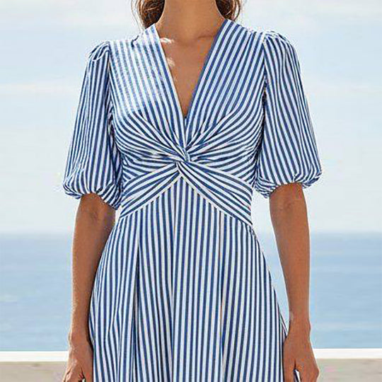Damen Midikleid mit wundervollem Wickel-Design und eleganten Streifen EB