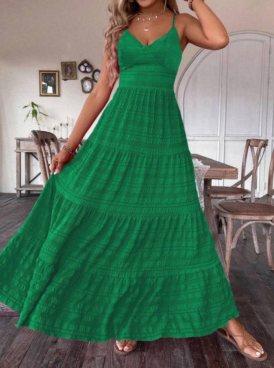 Damen Maxikleid mit schwingendem Rock und zarten Spaghettiträgern EB