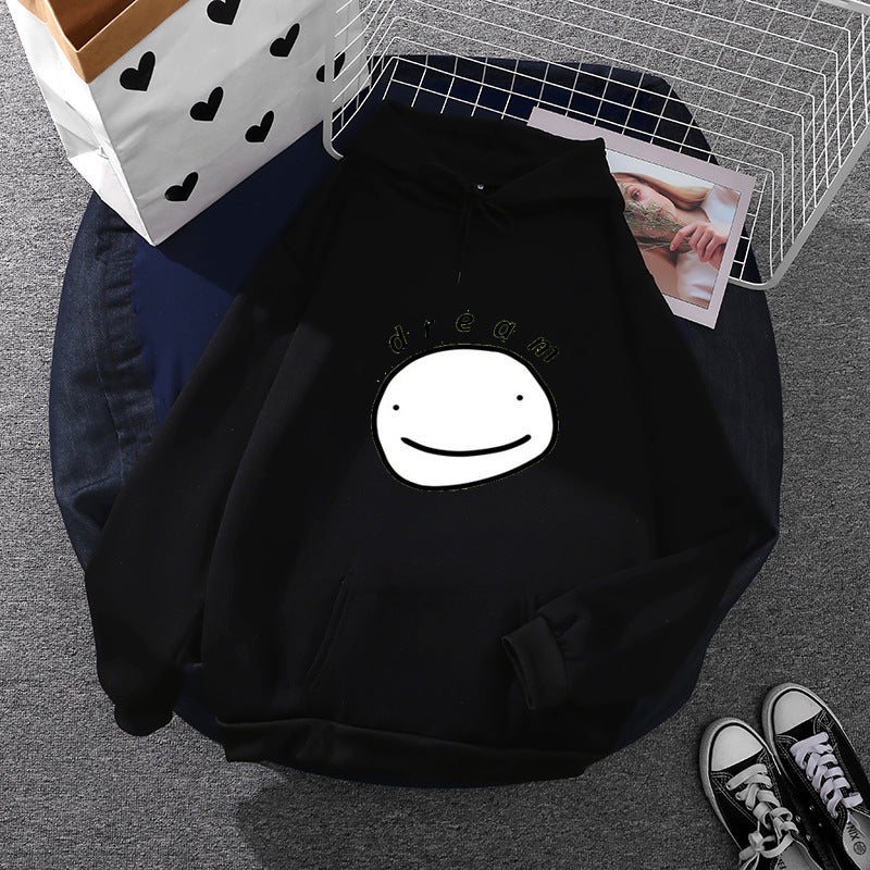 Unisex nan Oversize-Kapuzenpullover mit minimalistischem Smiley-Print, weichem Fleece-Innenfutter und praktischer Kängurutasche EB