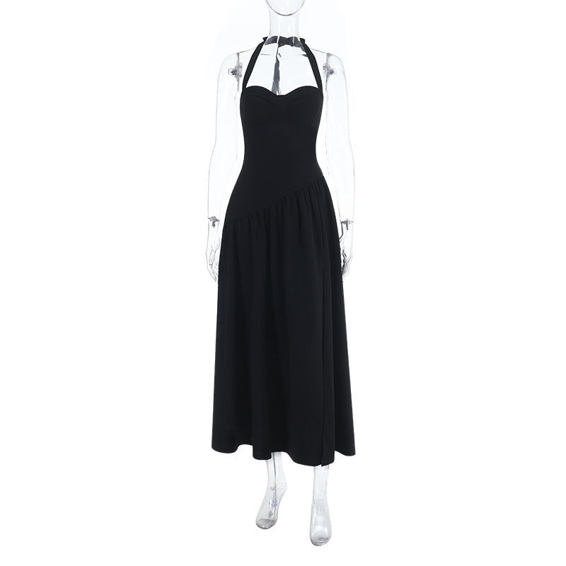 Damen schulterfreies Maxikleid mit raffiniertem Halterneck und fließendem Rock EB