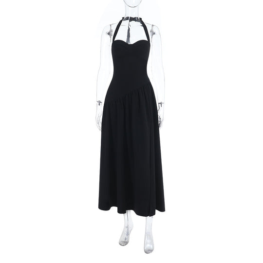 Damen schulterfreies Maxikleid mit raffiniertem Halterneck und fließendem Rock EB