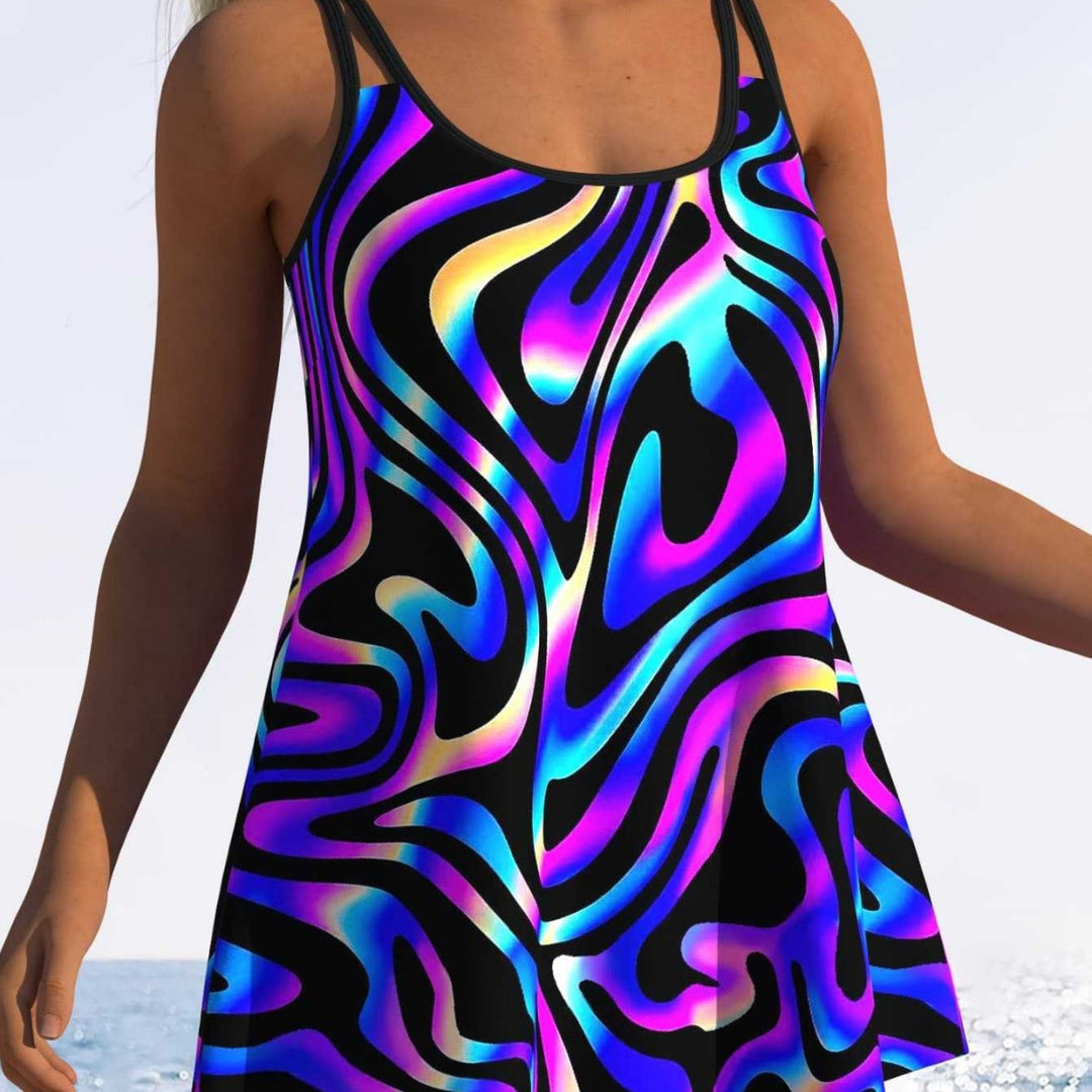 Damen Tankini mit verspieltem Streifenmuster und originellem Schnitt EB