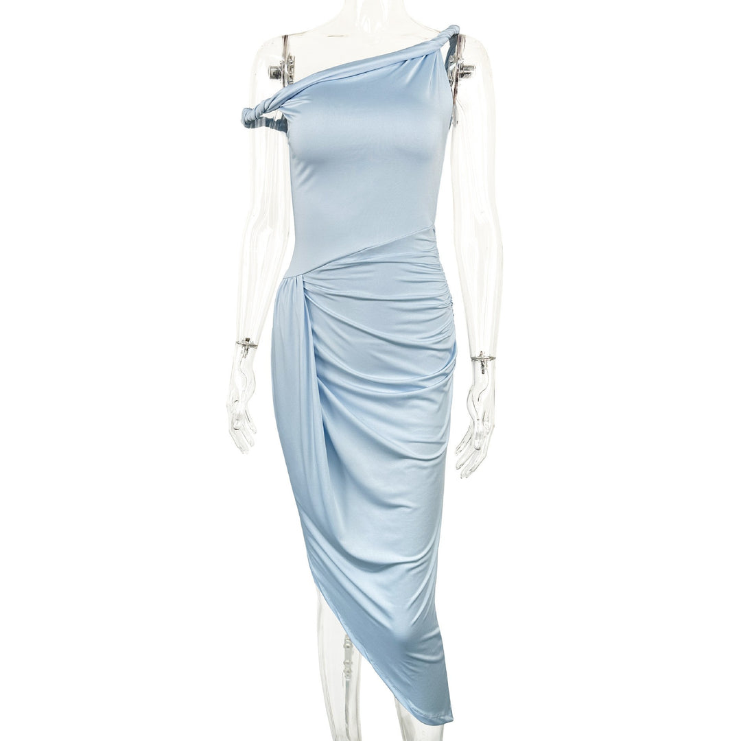 Damen elegantes asymmetrisches Maxikleid mit Raffungen EB