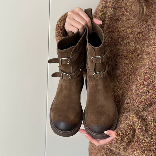 Damen Stiefel mit stylischen Schnallen und robustem Profil EB