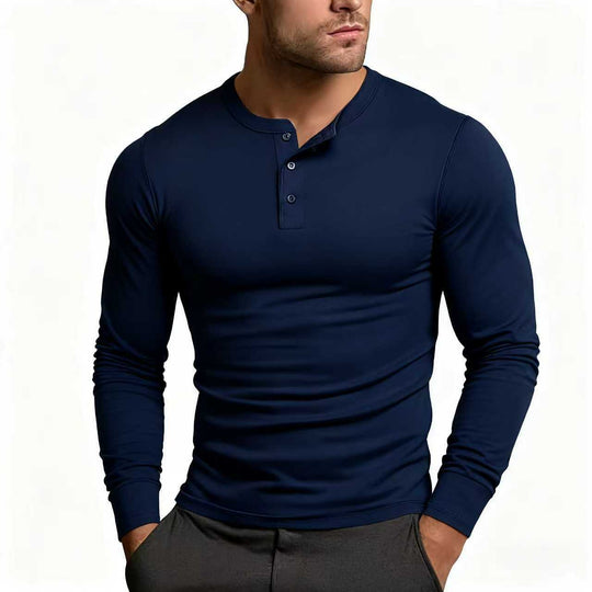 Herren Langarm-Henley-Shirt mit klassischem Knopfdetail und körpernaher Passform EB