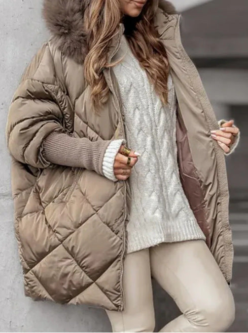 Damen Oversized Steppjacke mit Kunstpelzkragen EB