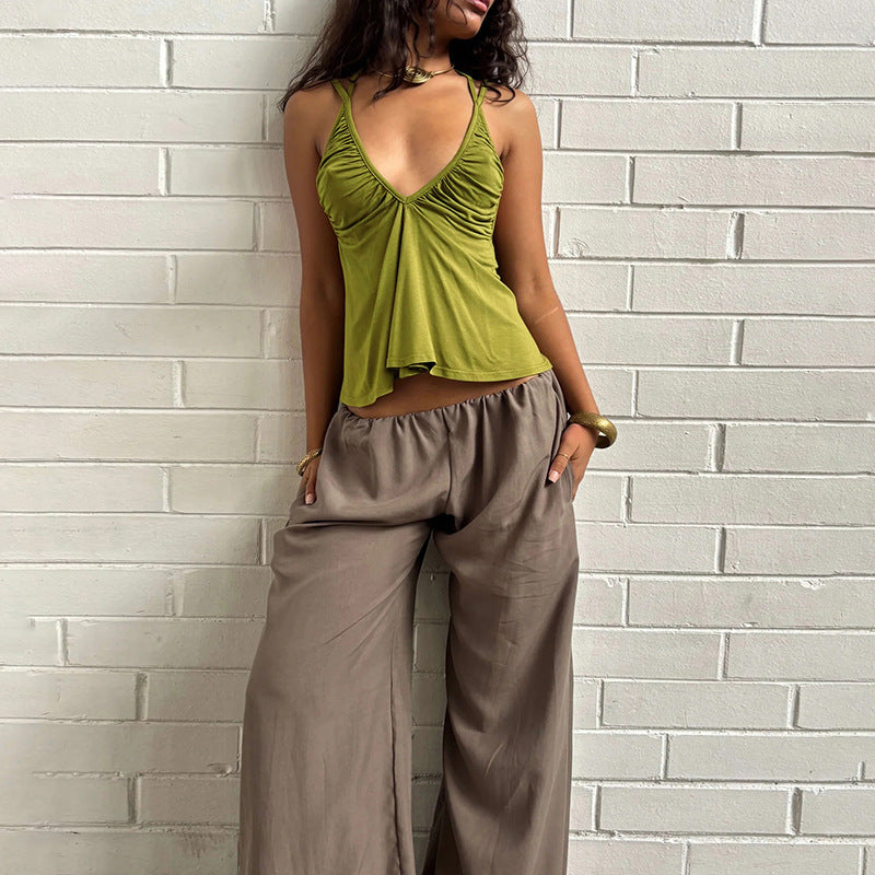 Damen Luftiges Spaghetti-Top mit gerafftem Design EB