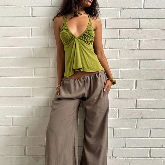 Damen Luftiges Spaghetti-Top mit gerafftem Design EB