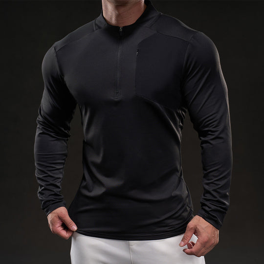 Herren Atmungsaktives Funktions-Langarmshirt mit kurzem Reißverschluss und Slim‑Fit EB