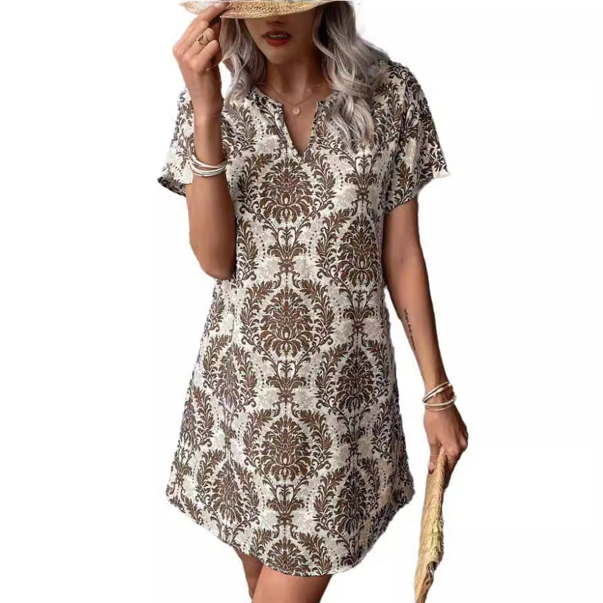 Damen Casual Kleid mit floralen Mustern und einem eleganten V-Ausschnitt EB