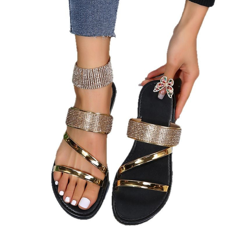 Damen Glamouröse Riemchen-Sandalen mit glitzernder Applikation EB