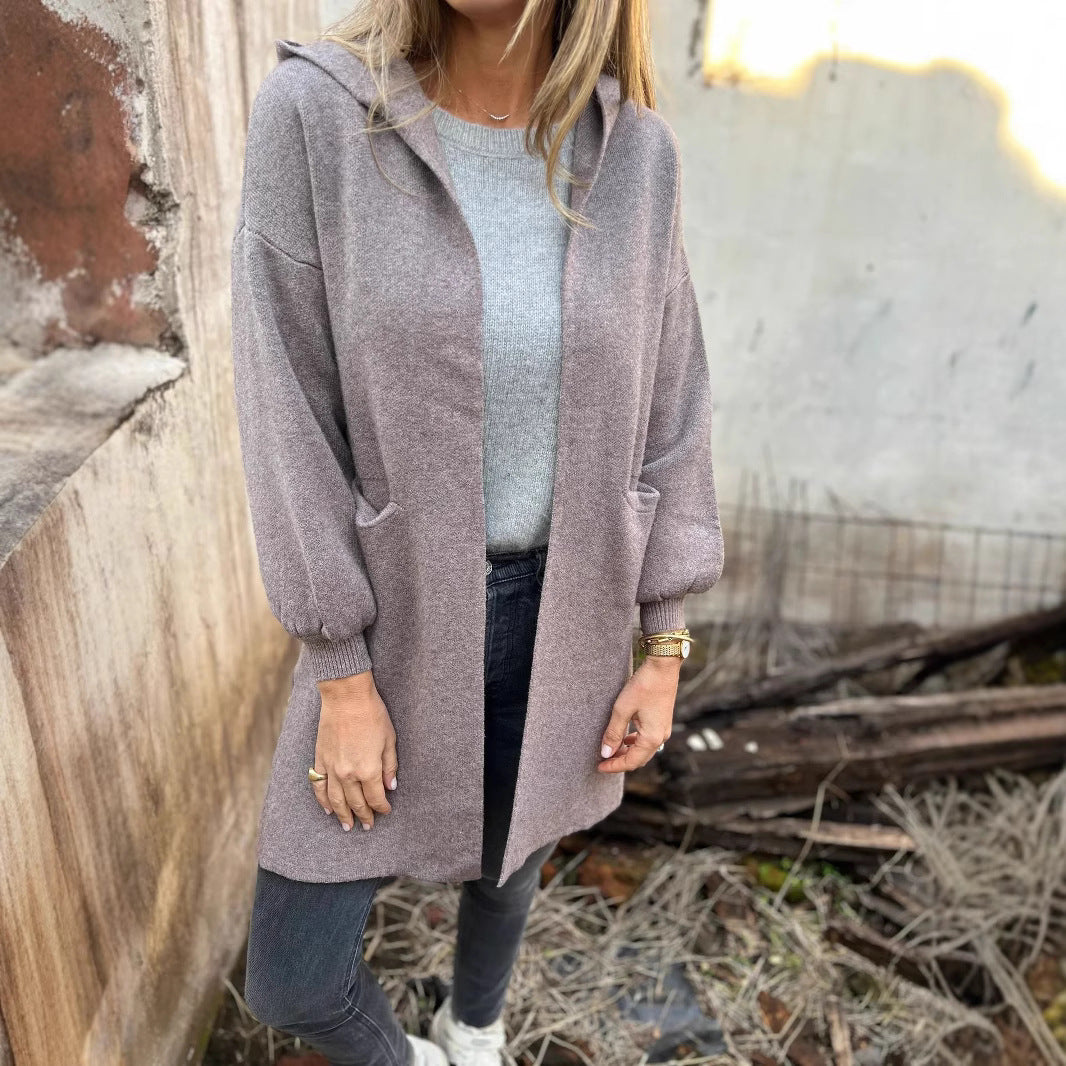 Damen Langärmlige Strickjacke mit Kapuze EB