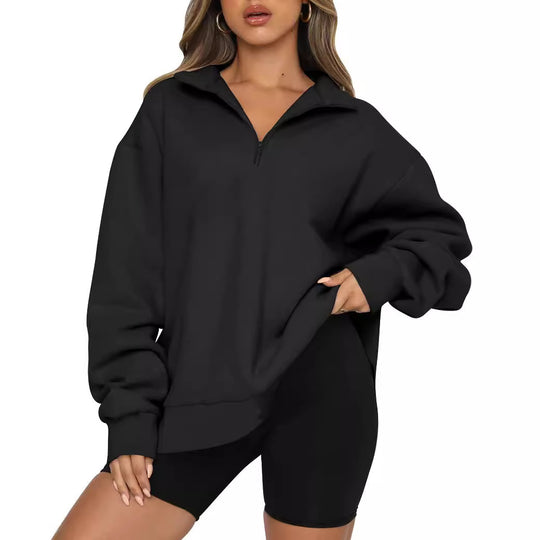 Damen Oversized Sweatshirt mit kurzem Reißverschluss und lässigem Schnitt EB