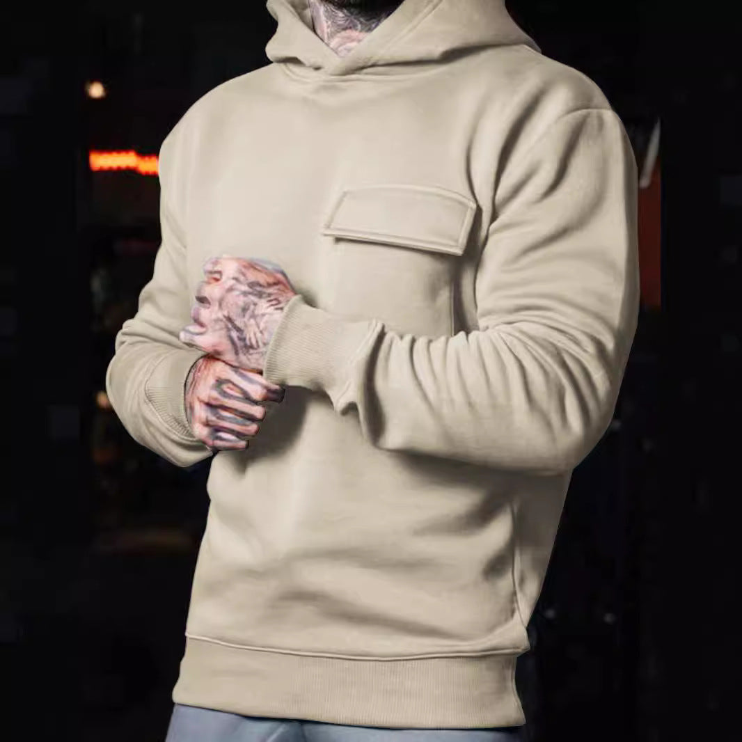Herren nan athletischer Kapuzenpullover mit aufgesetzter Klappentasche aus schwerer French-Terry EB