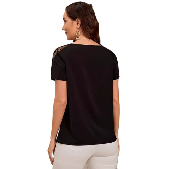 Damen elegantes Oberteil mit modernem Spitzendetail EB