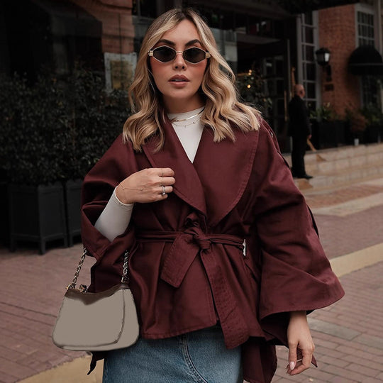Damen Modische Oversized-Trenchcoat mit Taillengürtel EB