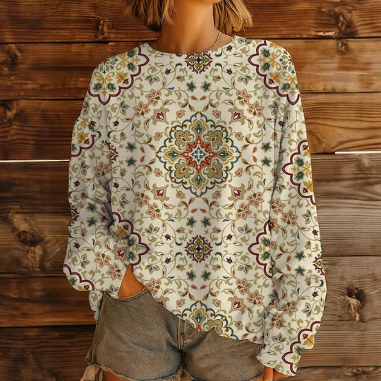 Damen Geblümter Oversize-Sweatshirt-Pullover mit Rundhals und Ballonärmeln EB