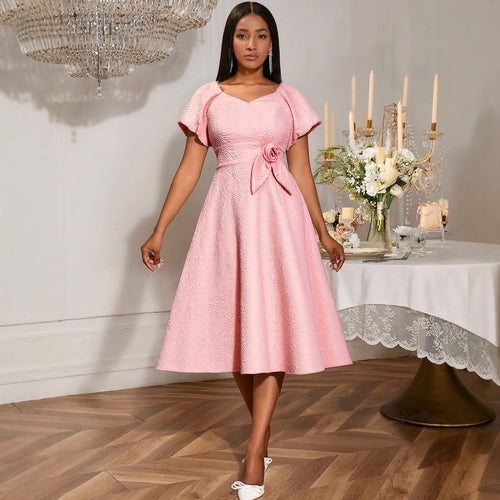 Damen Kleid mit voluminösen Puffärmeln und eleganter Schleifenapplikation EB