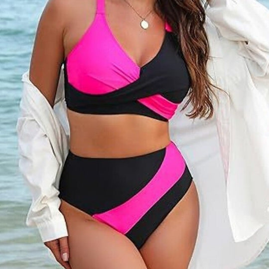 Damen Hoch geschnittener Bikini mit Wickeldesign EB