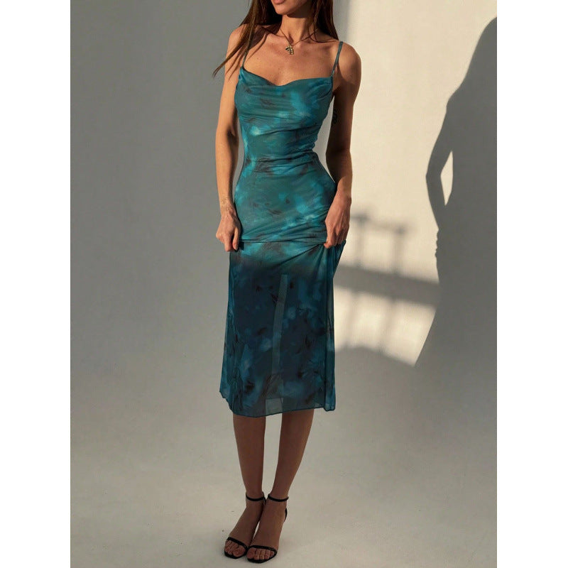 Damen Chiffon Maxikleid mit elegantem Wickeldesign und zarten Spaghettiträgern EB