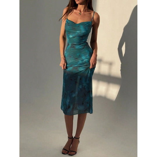 Damen Chiffon Maxikleid mit elegantem Wickeldesign und zarten Spaghettiträgern EB