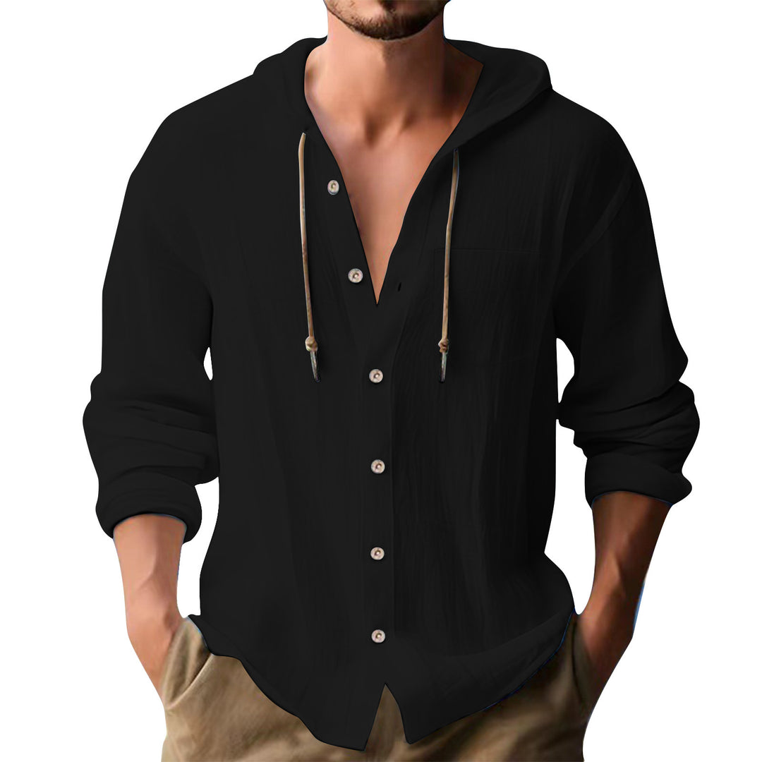 Herren lässiges Kapuzenshirt mit Knopfleiste und praktischen Taschen EB