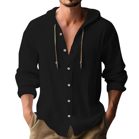 Herren lässiges Kapuzenshirt mit Knopfleiste und praktischen Taschen EB
