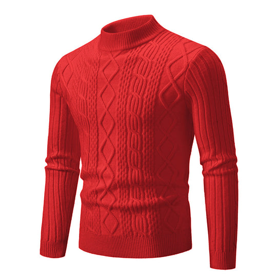 Herren nan gerippter Zopfmuster-Rollkragenpullover Slim Fit EB