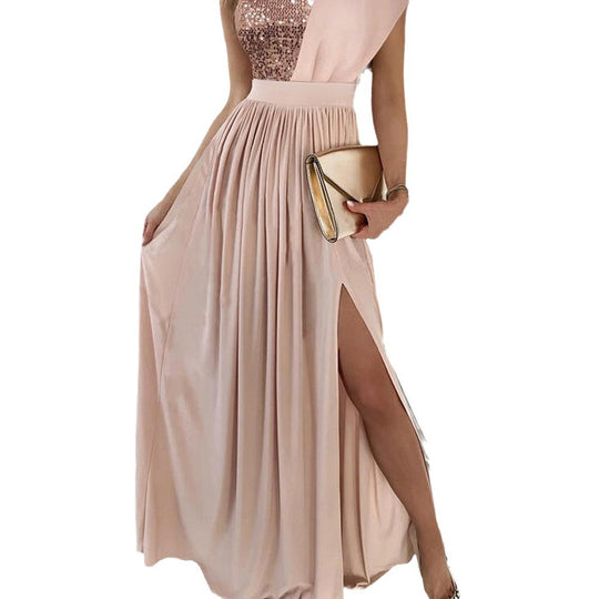 Damen Elegantes Abendkleid mit schimmerndem Oberteil und voluminösem Rock EB