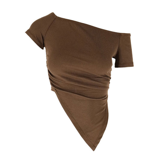 Damen asymmetrisches Crop-Top mit Raffung und einseitigem Schulterdesign EB