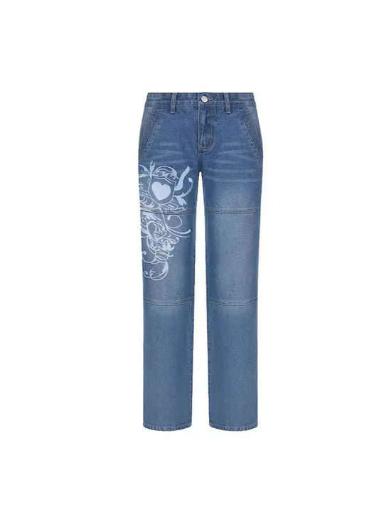 Damen Weit geschnittene Jeans mit einzigartigem Design und prominentem Druck EB
