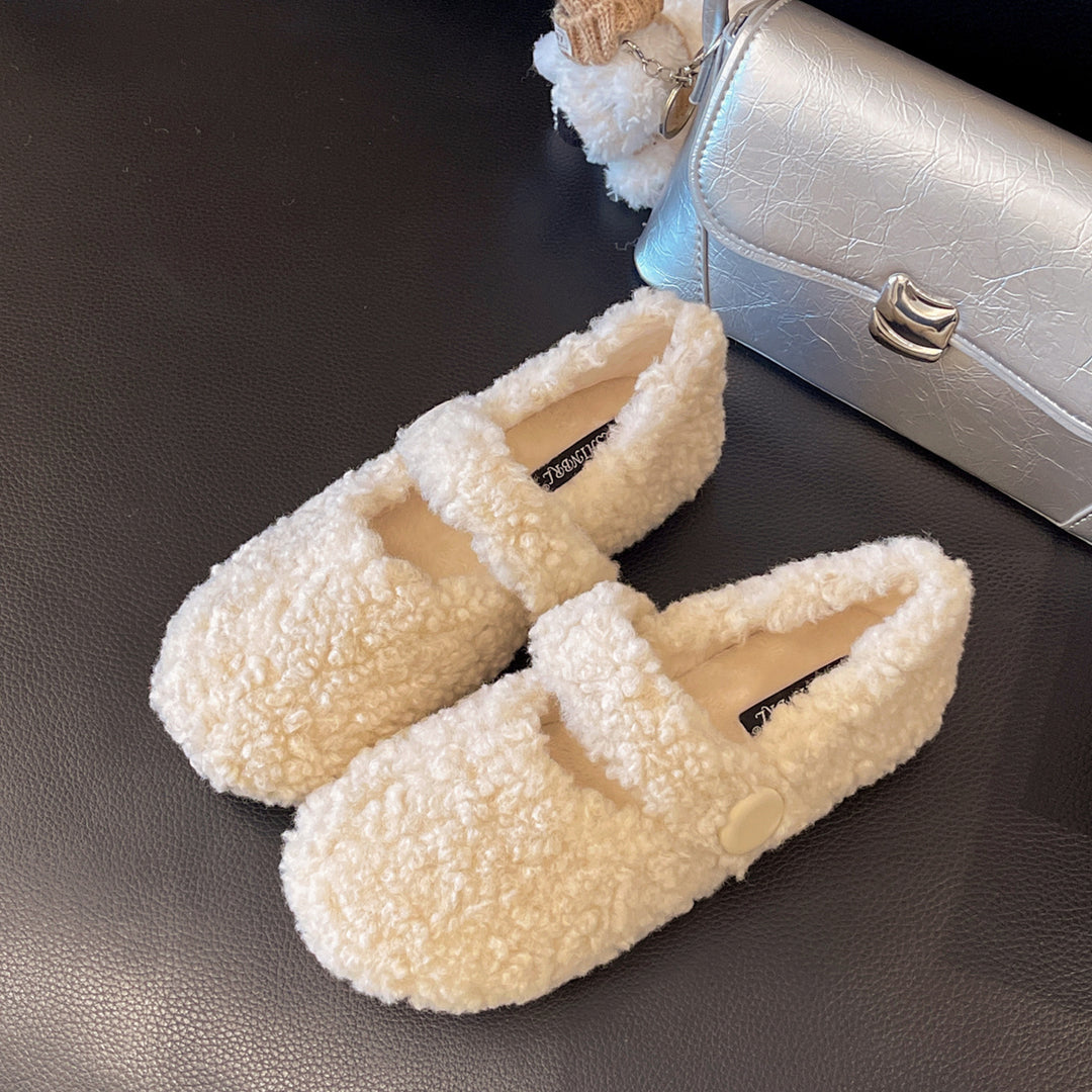 Damen Flauschige Hausschuhe mit elastischem Riemen EB