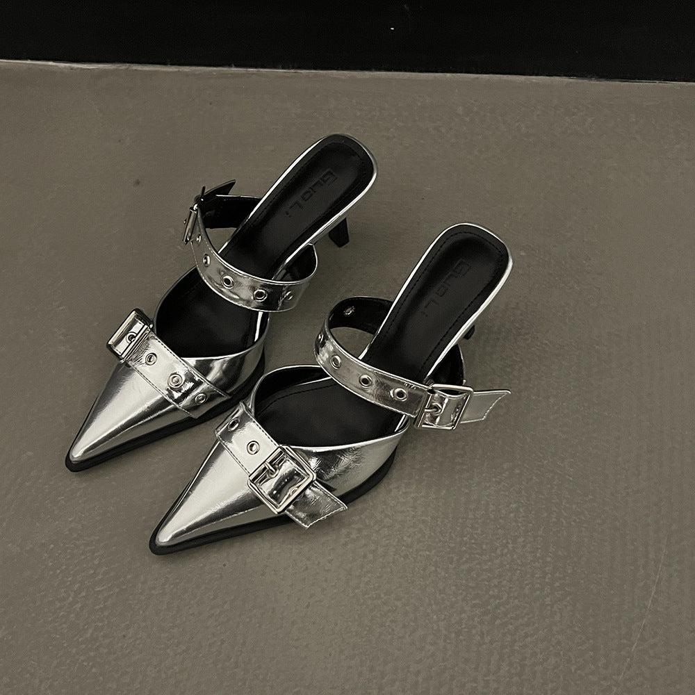 Damen spitze Mules mit dekorativen Schnallen EB