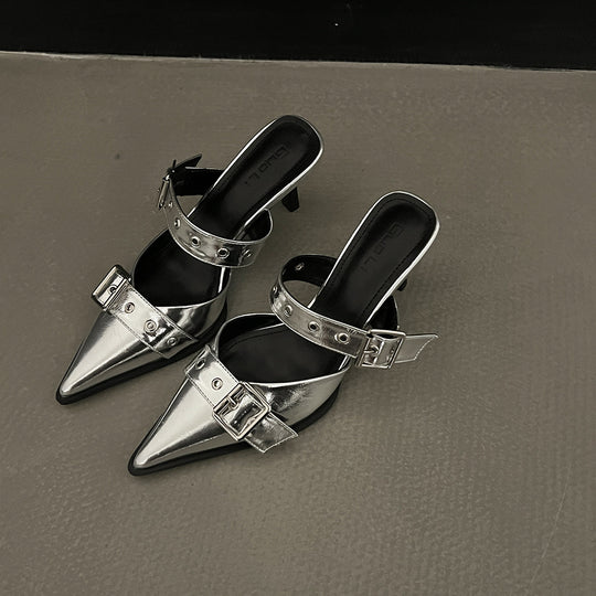 Damen spitze Mules mit dekorativen Schnallen EB