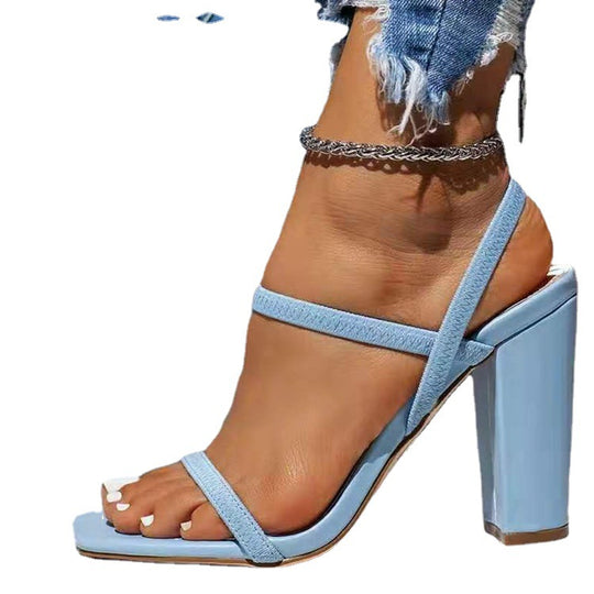 Damen elegante High Heel Sandalen mit modischem Blockabsatz und feinen Riemchen EB