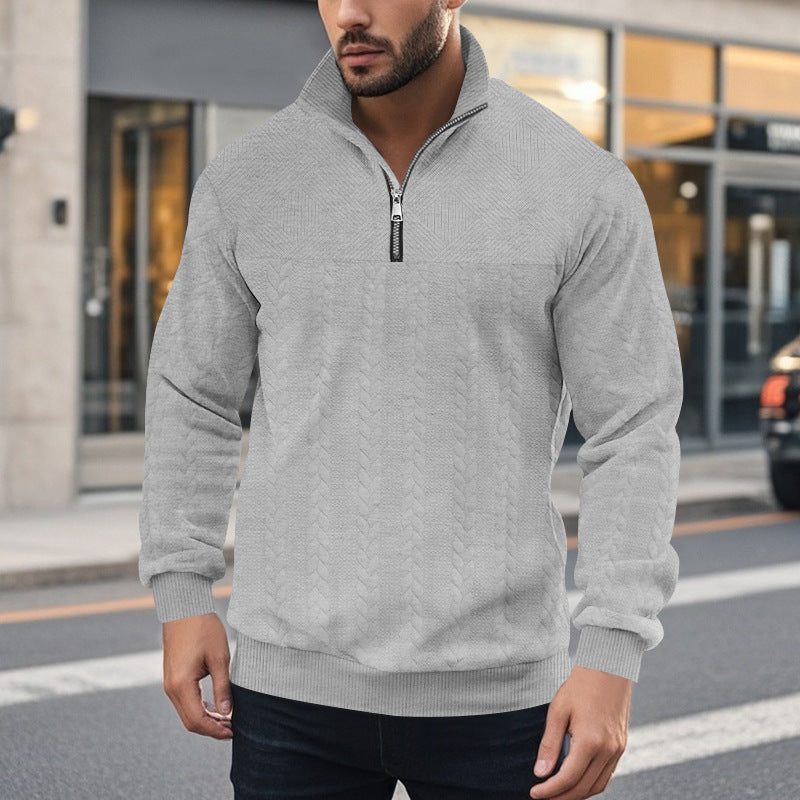 Herren Strickpullover mit halbem Reißverschluss und strukturierter Oberfläche EB