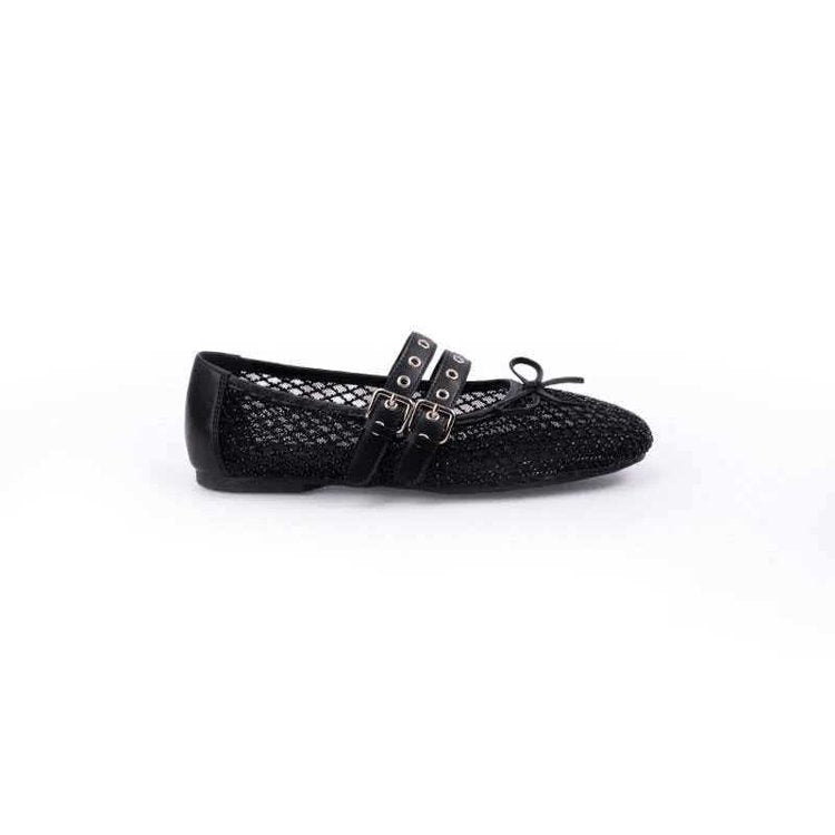 Damen Ballerinas mit doppeltem Riemen und funkelnder Optik EB